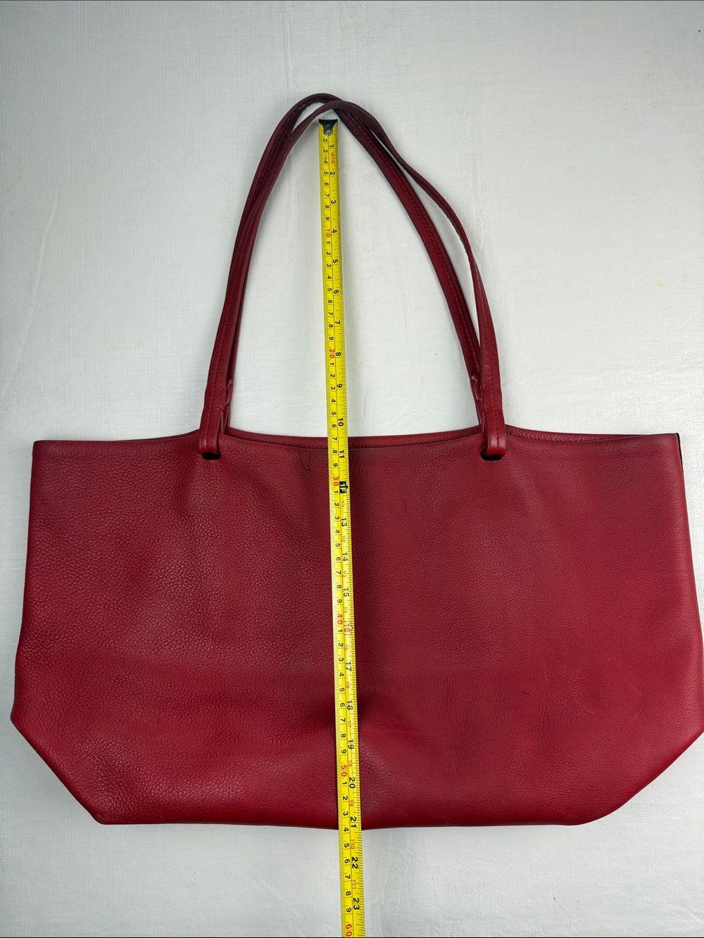 The Row Red Leather Simple Unlined Open Top Tote Bag Thin Flat Handles - Picture 4 of 16